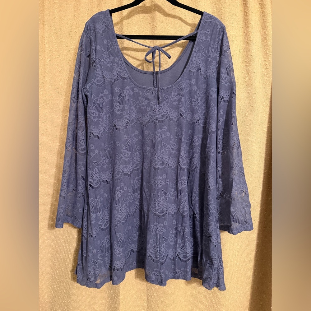 Altar’d State Lost in the City Mini Dress with Lace Bell Sleeves Womens Large - Picture 2 of 3